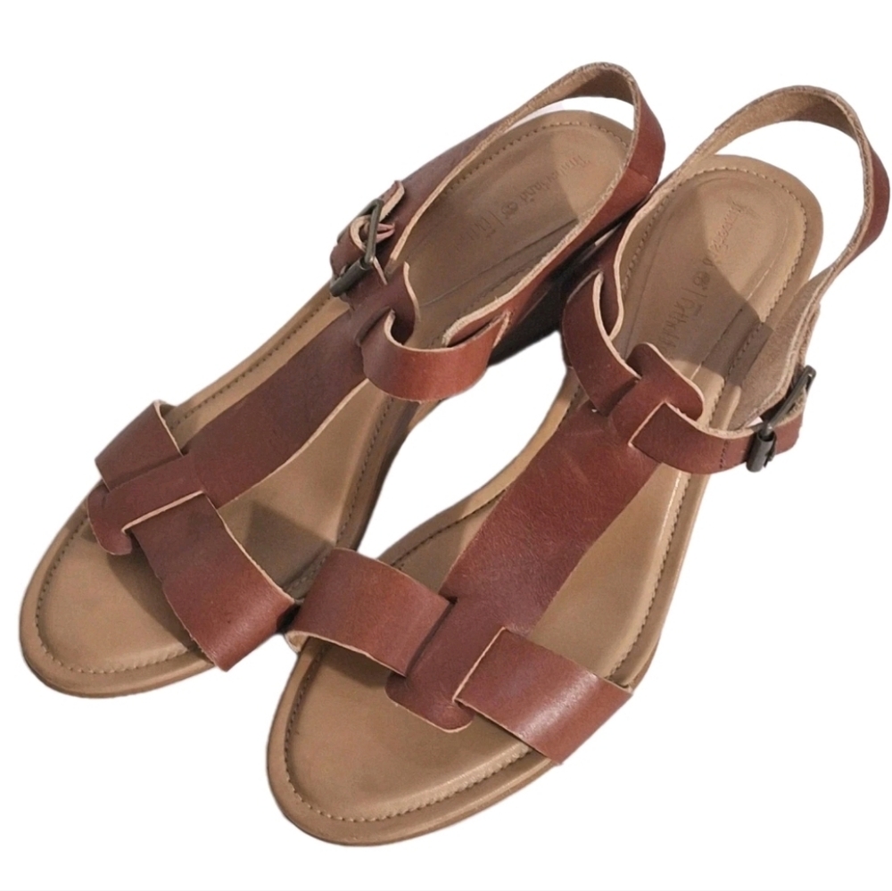 Timberland Ortholite Danforth Brown Full Grain Leather Wedge Sandals SIZE 7